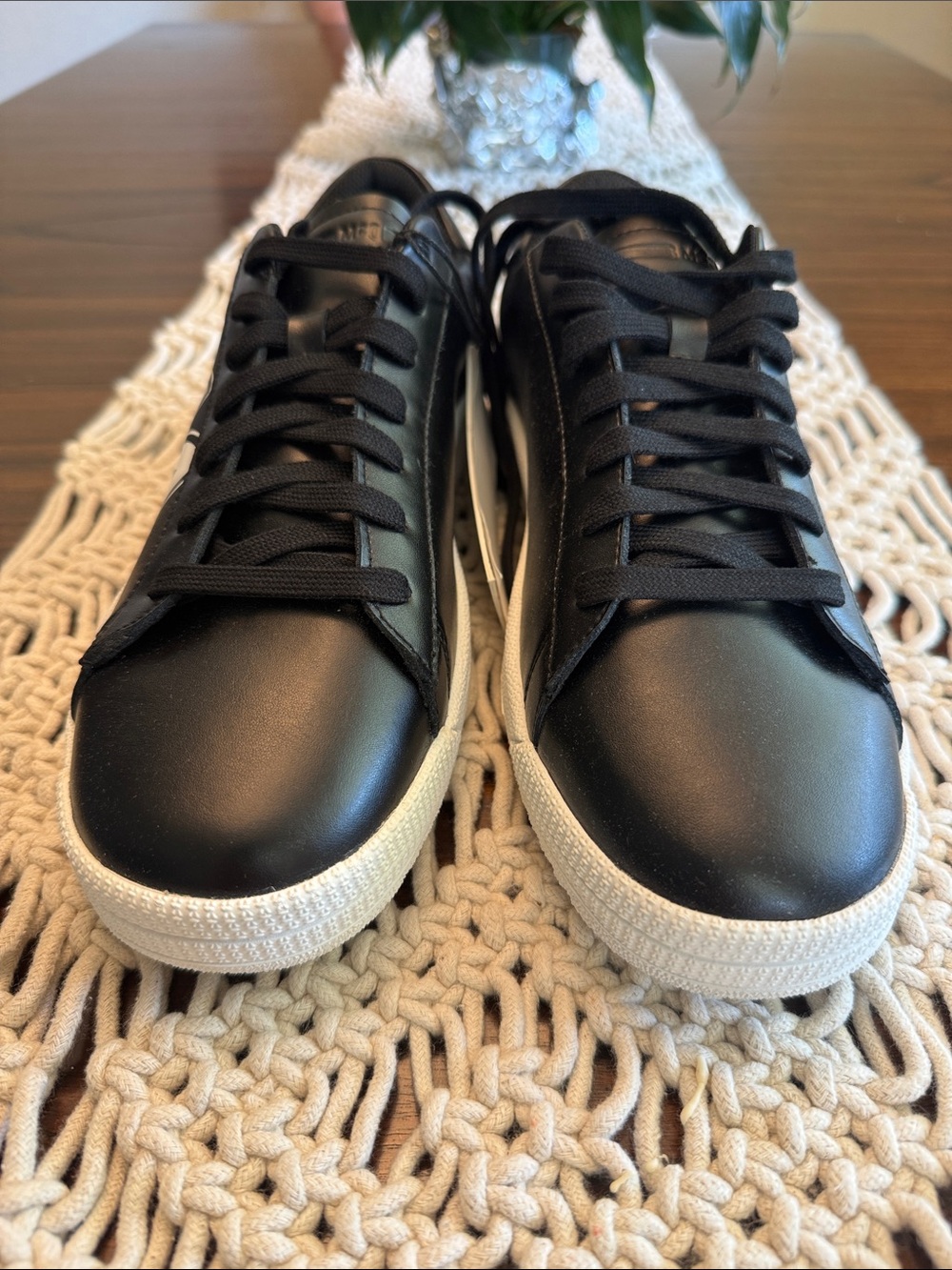 Alexander McQueen Black Leather Low-Top Sneakers with White Sole